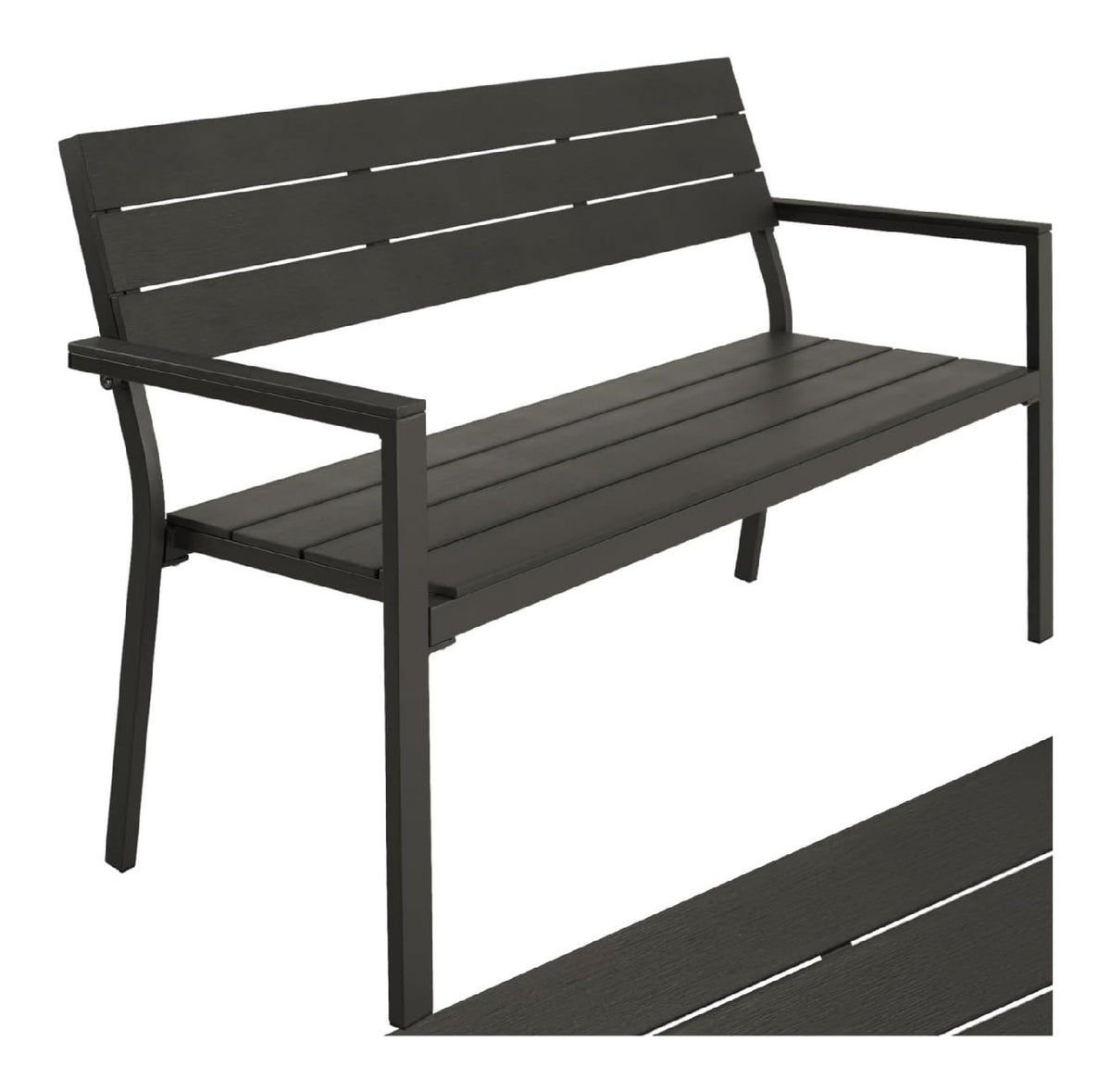 2-Sitzer Gartenbank Grau dunkelgrau Aluminiumrahmen Holzoptik