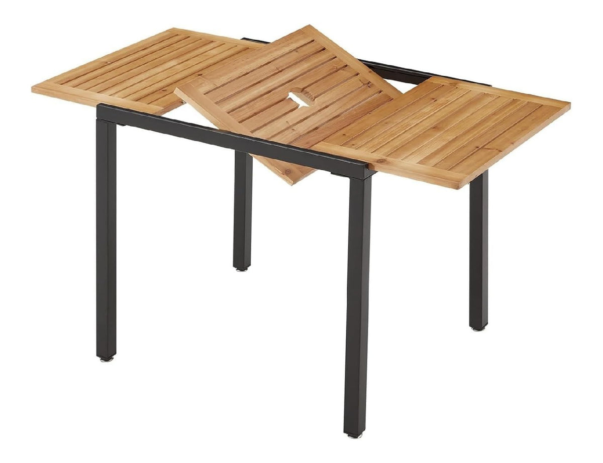 AVAWING Gartentisch ausziehbar mit Schirmloch fuer 2-6 Personen Wetterfest Grau verstellbare Fussspads fuer Balkon
