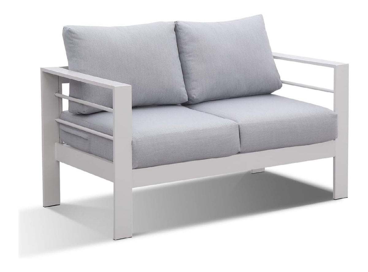 LANOX 2-Sitzer Gartensofa aus Aluminium Weiss 128x65x66 cm Wetterfest inkl. 12cm Sitzkissen Rueckenkissen