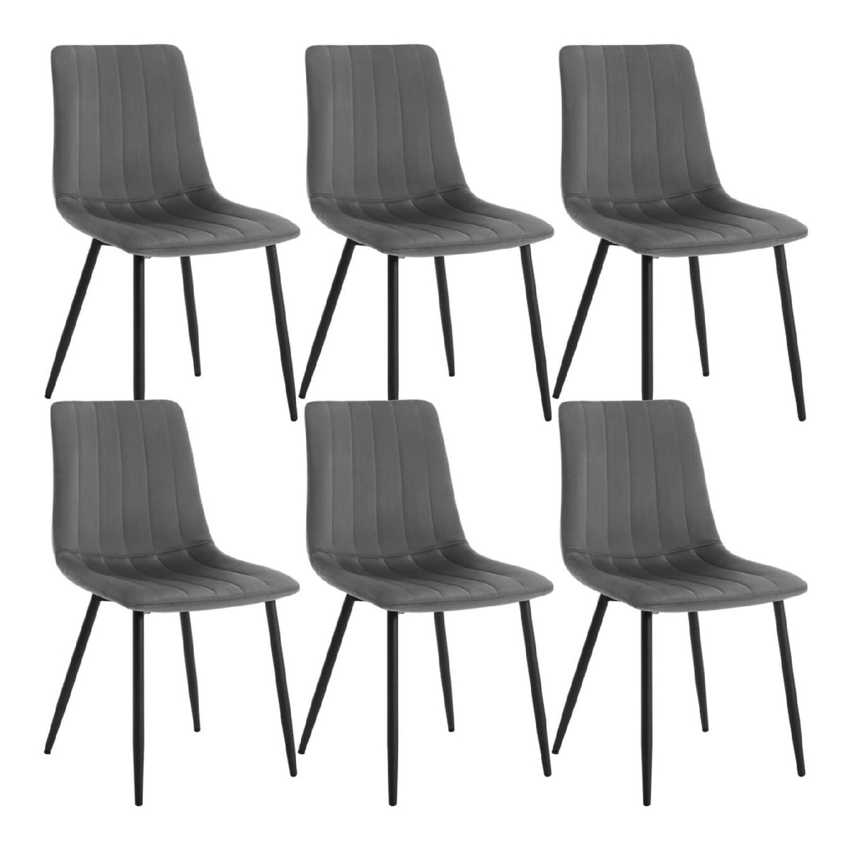 Esszimmerstuehle 6er Set Gepolstert Samt Metallbeine Rueckenlehne Fuer Kueche Ergonomisch Fuer Wohnzimmer Grau dunkelgrau