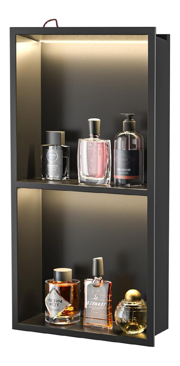 Wandnische Dusche mit LED Schwarz edelstahl 60cm30cm Unterputz-Duschnische