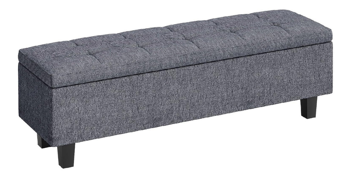 Sitzbank mit Stauraum Polsterbank Grau dunkelgrau 138 x 40 x 45 cm Leinenoptik Bettbank mit Holzbeinen