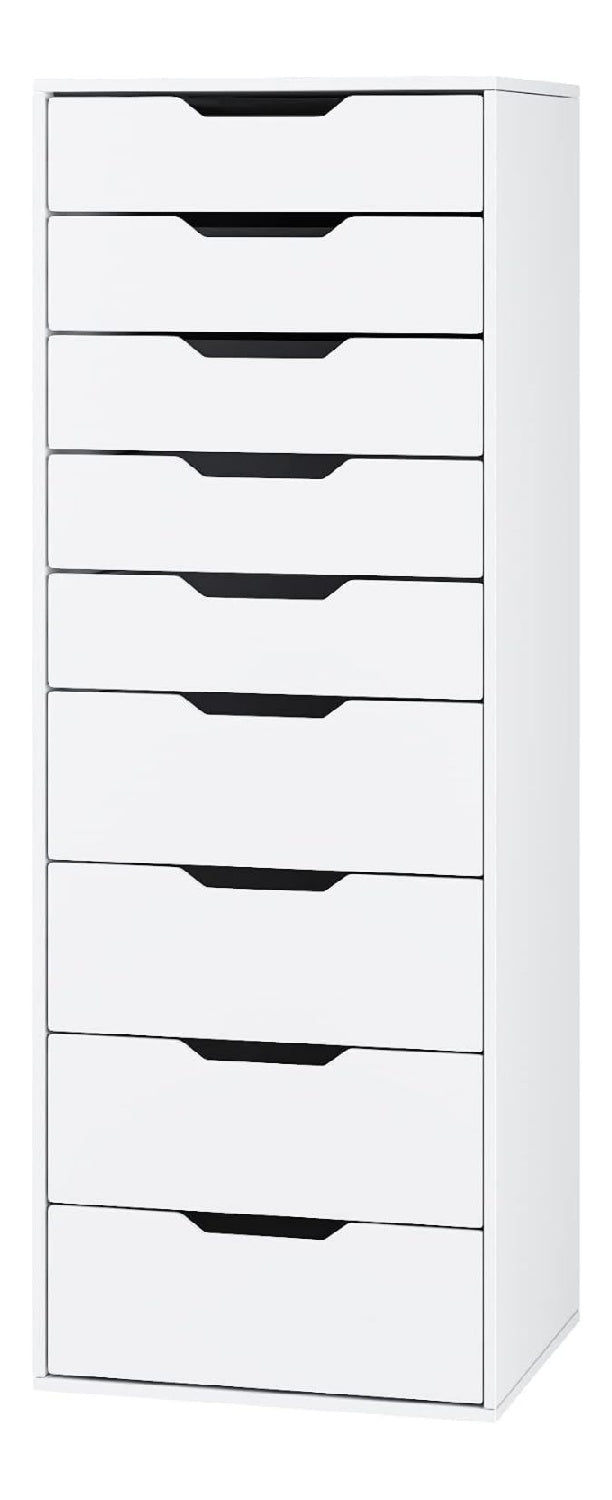 Kommode mit 9 Schubladen Weiss 45 x 40 x 124 cm 124 cm Schubladenschrank schmal Schubladen in 2 Groessen Hochkommode Highboard fuer Schlafzimmer