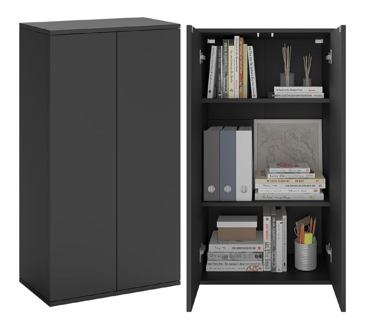 Ais Mehrzweckschrank 110 cm Schwarz mit 3 Faechern 60 cm breit