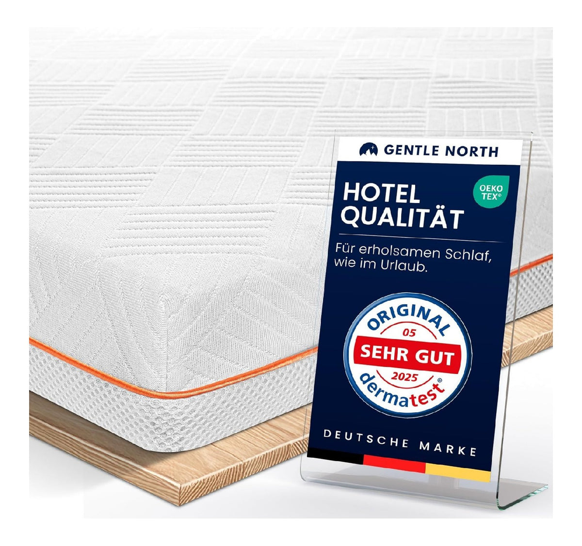 Hochwertiger Topper 7cm hoch - H2/H3 Matratzentopper mit weicher Gel-Memory- und stuetzender Komfortschicht - Okotex 100 Zertifiziert - Bezug