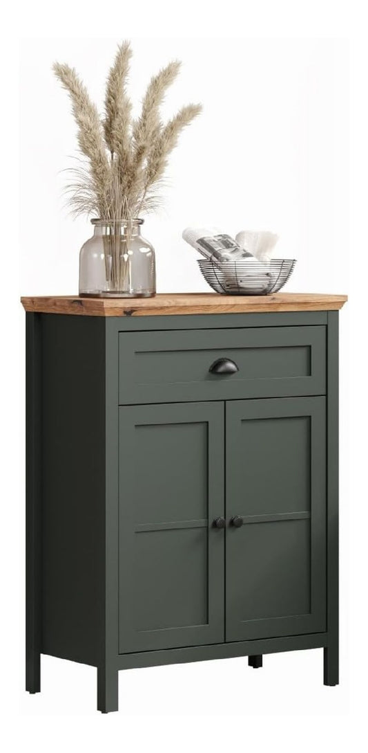 Stanton - Kommode - Tannengruen/Evoke - Standschrank mit 2 Faechern und 1 Vollauszug Schublade - (BxHxT) - Landhausstil Grun eiche 77 x 102 x 39 cm