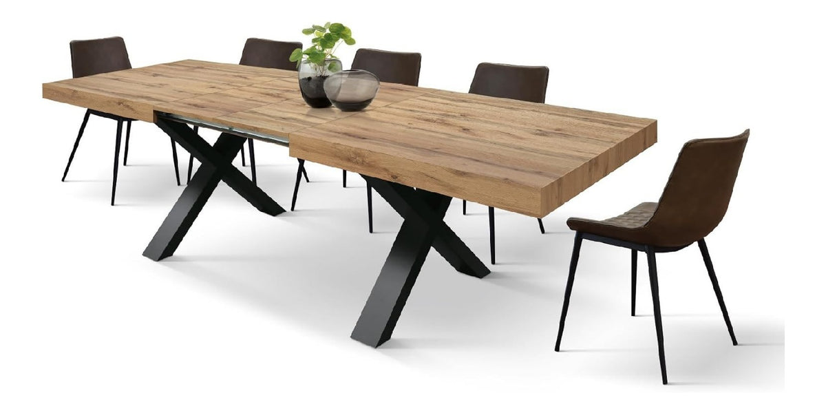 PAZZO DESIGN Ausziehbarer Tisch Marco Schwarz eiche 180x90x76 cm Tisch fuer Wohnzimmer oder Kueche gekreuzte Beine X