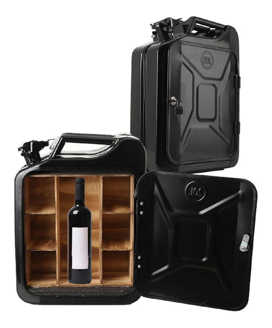 20L Kanister Minibar Schwarz 34x16x46cm Maenner Geburtstagsgeschenk fuer Maenner Jerrycan 4 Faechern schwarzer Metall Mobile Bar