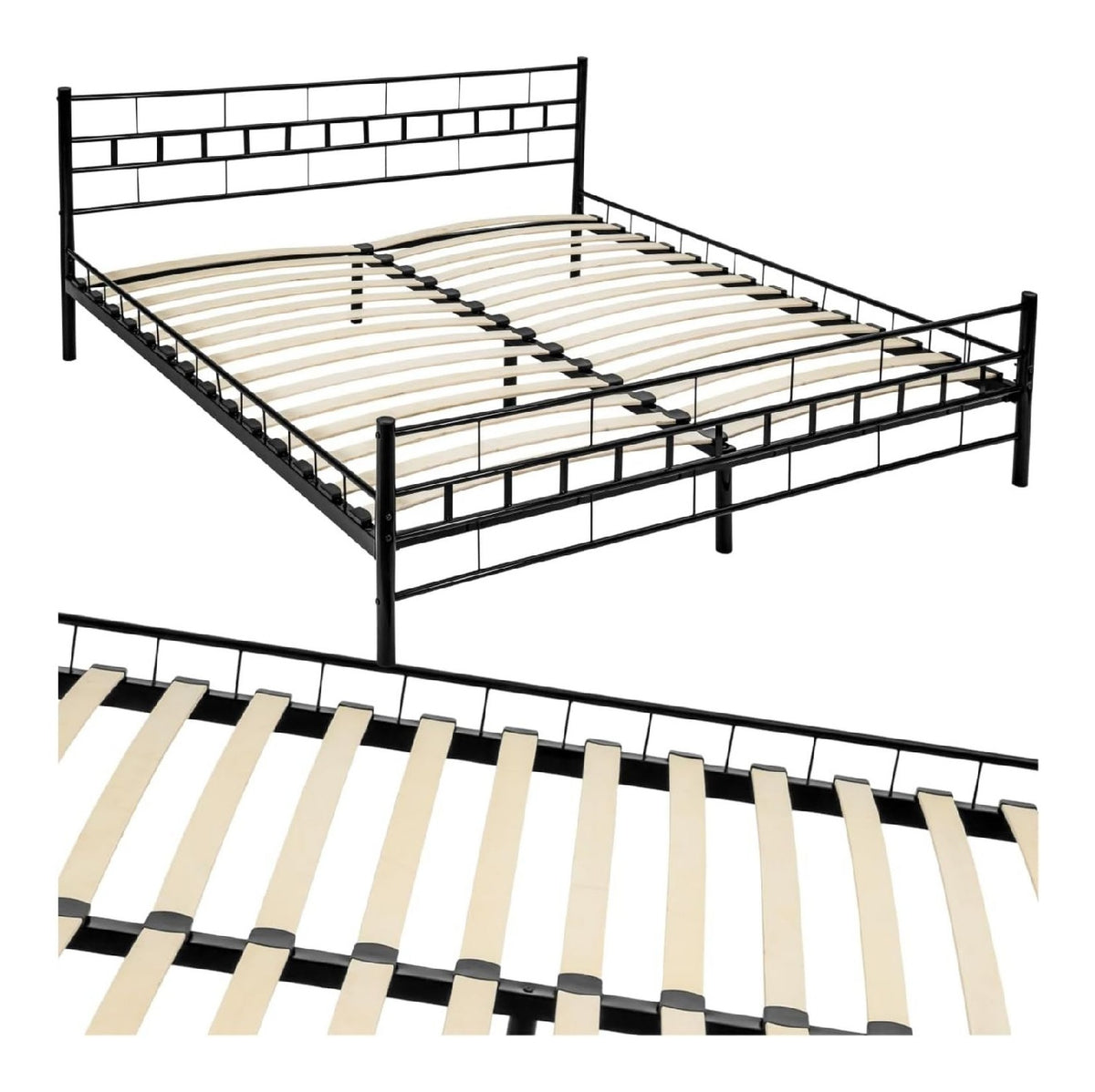 Metallbett Schwarz 200 x 180 cm Bettgestell mit Lattenrost Einzelbett
