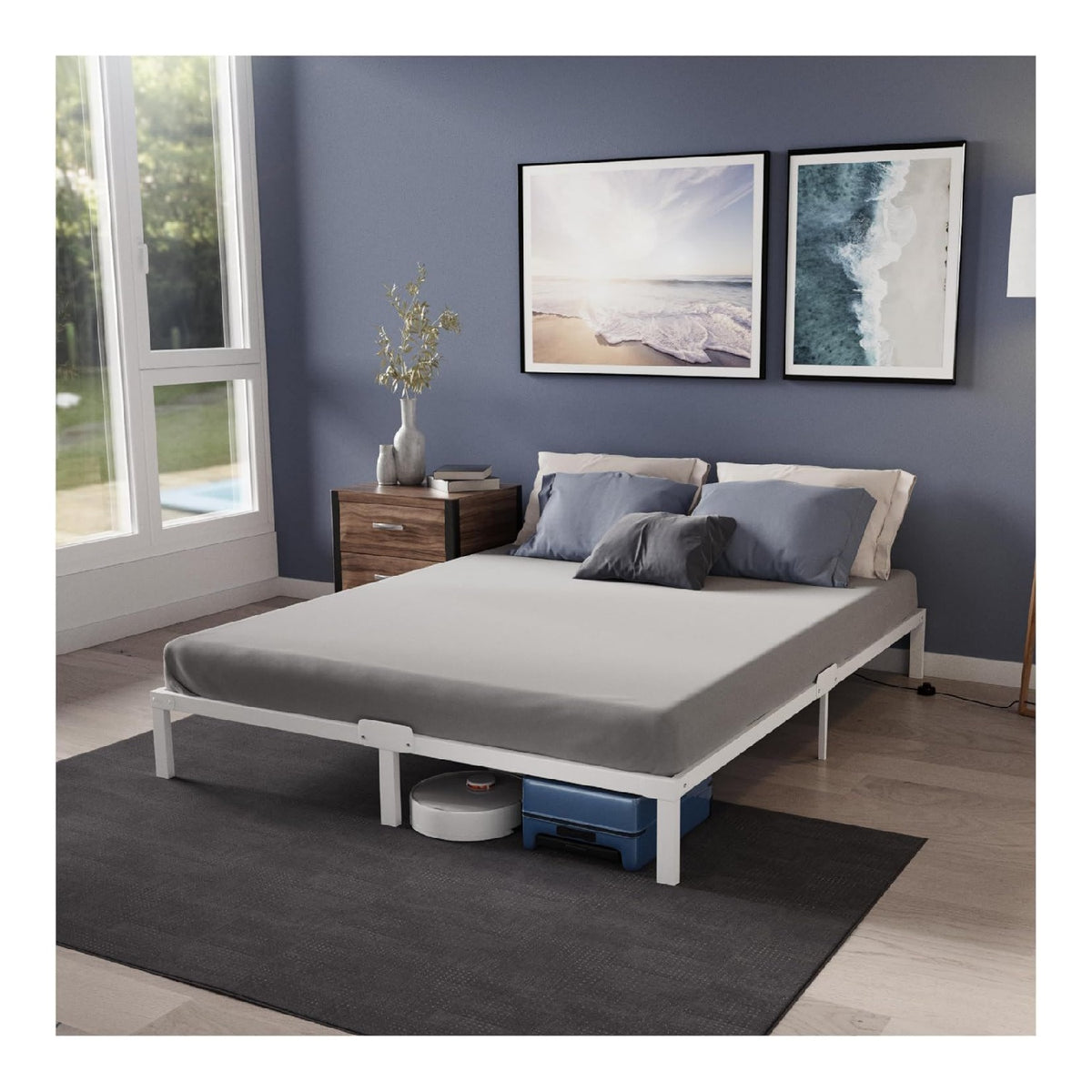 Dreamzie Bett mit Lattenrost aus Metall - Bettgestell fuer Matratze Weiss 140x200 Leicht zu Montieren und Stabil - Lattenrost