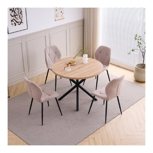 Esstisch und Stuhlset 100 cm Runder Esstisch und 4 Moderne Leinenstuehle fuer Esszimmer
