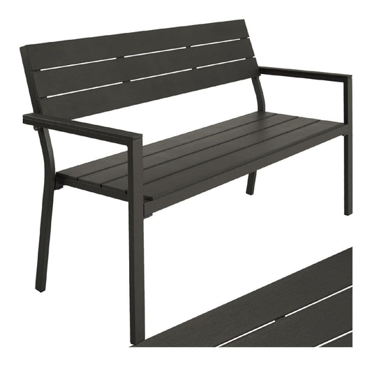2-Sitzer Gartenbank Grau dunkelgrau Aluminiumrahmen Holzoptik