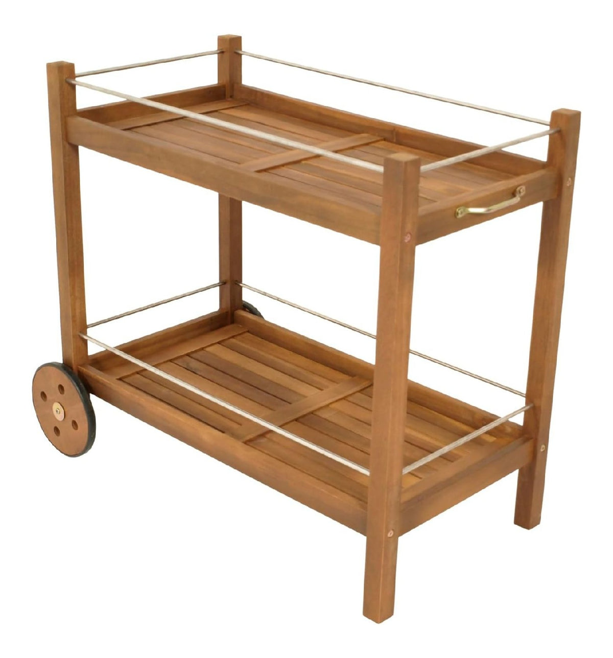 Barwagen Servierwagen Cape TOWN92x84x83cm Braun holz Zwei Ebenen Akazie geoelt