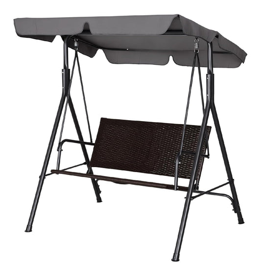 Hollywoodschaukel 2-Sitzer Gartenschaukel Schaukelbank Verstellbares Sonnendach Stahlrahmen rattan 140 x 110 x 151 cm