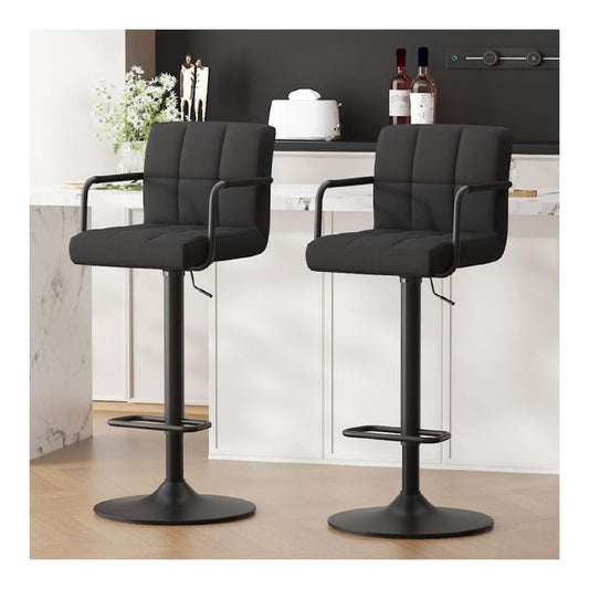 Barhocker 2er Set Schwarz Barstuhl hoehenverstellbar aus Samt 360Drehstuhl Kuechenstuhl mit Armlehnen