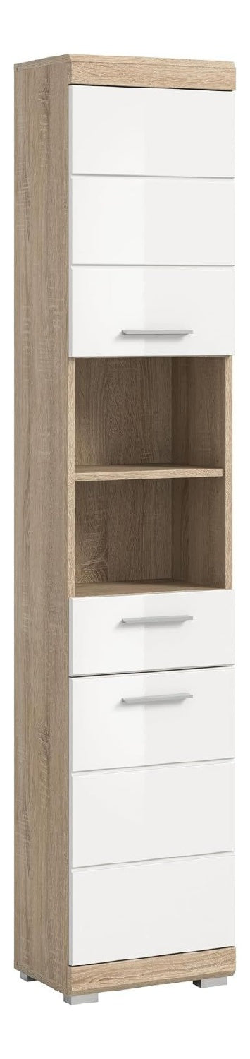 Badezimmer Lambada Hochschrank Schrank Badezimmerschrank in Front Korpus Sonoma hell ca. Weiss eiche 37x191x31 cm
