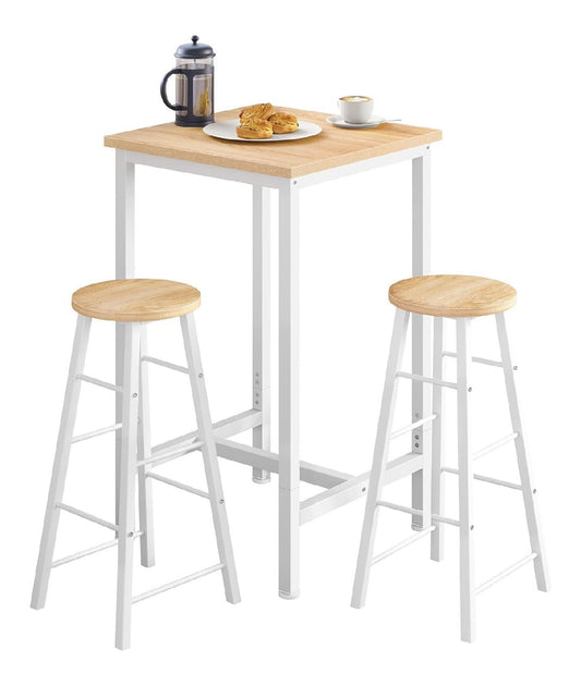 Bartisch mit Barhocker Set Weiss holz Stehtisch mit 2 Hockern Essgruppe aus Metall