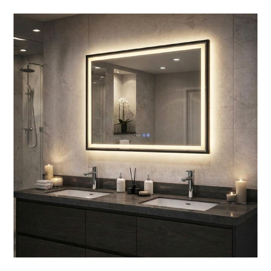 YOURLITE Badspiegel mit Beleuchtung Schwarz 80x60cm LED Badezimmerspiegel Badezimmer Spiegel mit Touch-Schalter 3 Lichtfarben Dimmbar
