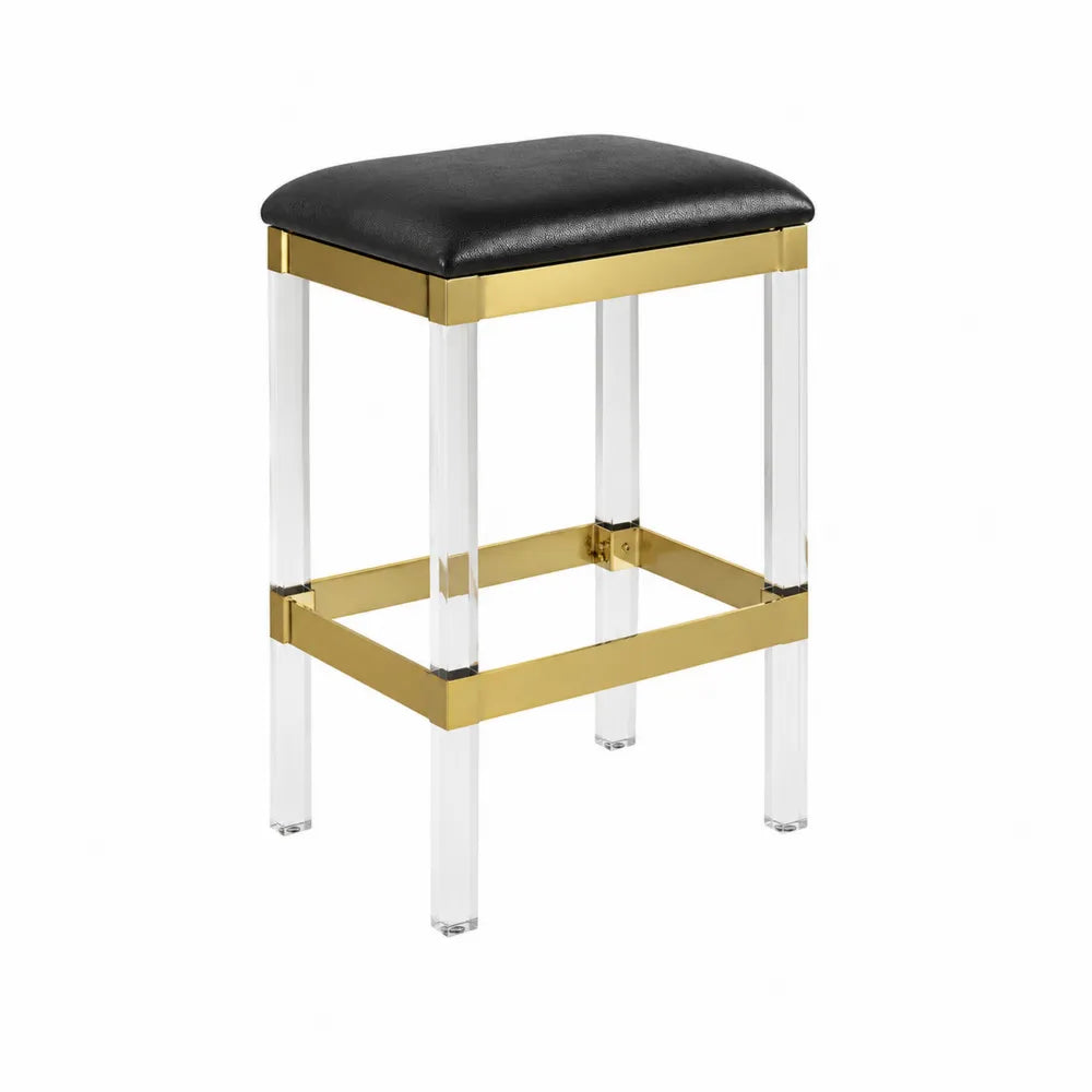 Barhocker mit PU-Sitz, Acrylbeine und Metallakzente in Schwarz und Gold, 75 cm