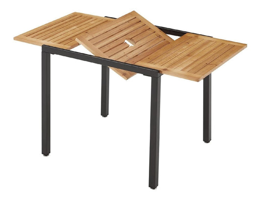 AVAWING Gartentisch ausziehbar mit Schirmloch fuer 2-6 Personen Wetterfest Grau verstellbare Fussspads fuer Balkon