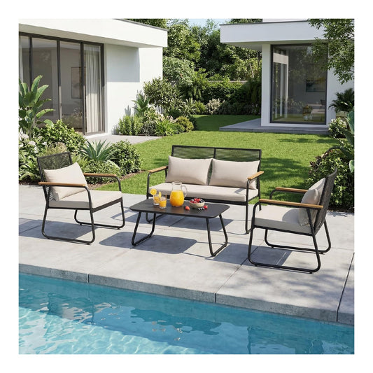 Gartenmoebel Set 3-4 Personen polyrattan Gartensofa Set mit Tisch Kissen Wetterfest UV-bestaendig