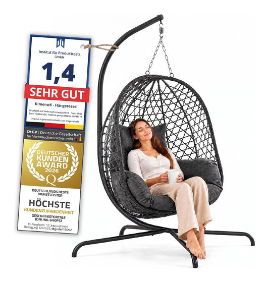 Haengesessel mit Gestell Haengekorb - Indoor Outdoor Haengestuhl 120 kg Blitzschneller Aufbau Egg Chair aus Poly- mit Stahlrahmen fuer Garten rattan