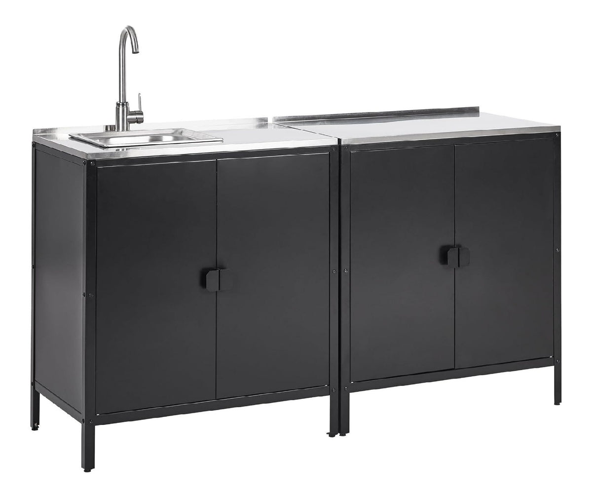 Beliani Outdoor-Kuechenschrank 2-teilig Stahl mit Spuele Edelstahlplatte Vilama Schwarz