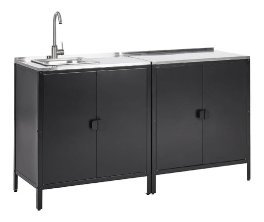 Beliani Outdoor-Kuechenschrank 2-teilig Stahl mit Spuele Edelstahlplatte Vilama Schwarz