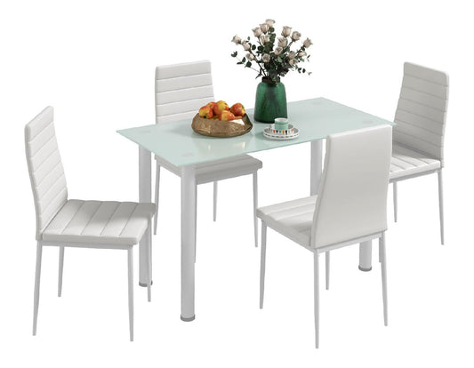 Essgruppe Esstisch mit 4 Stuehlen Platzsparend fuer Kueche Esszimmergruppe Weiss Sitzgruppe Kuechentisch-Set