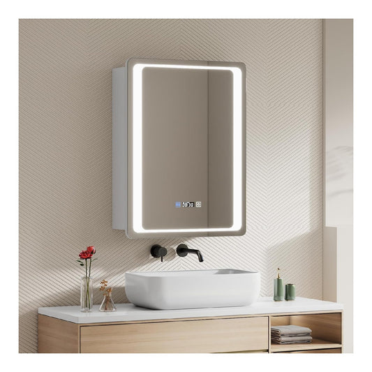 Warmiehomy LED-Badezimmerschrank Spiegelschrank Bad mit Beleuchtung Blau weiss 45x60 cm Smart Touch-Dimmer mit 3 Lichtfarben einstellbar Steckdose