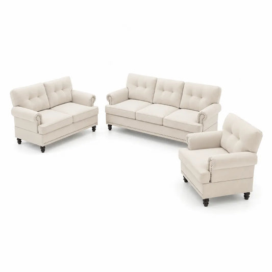 3-teilige Sofa-Set aus Polyesterstoff Beige mit