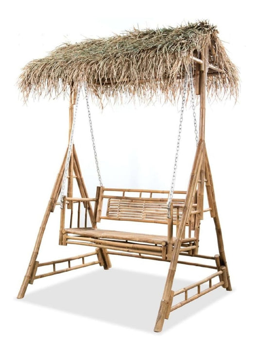 Hollywoodschaukel 2-Sitzer mit Palmblaettern Bambus 202 cm