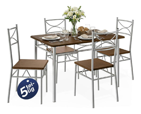3-teiliges Kuechentisch-Set Grau holz Tisch und Stuehle fuer 2 quadratischer Esstisch aus Metall und mit 2 gepolsterten Stuehlen
