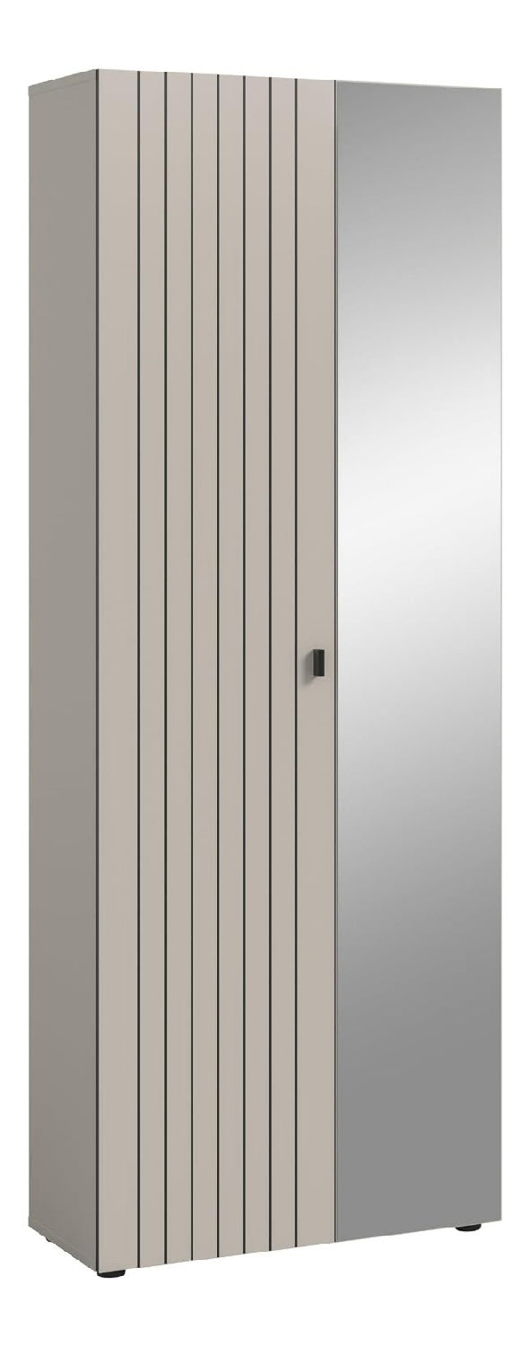 Garderobenschrank Station in Kaschmir Nachbildung Hochschrank mit Spiegel und Kleiderstange fuer den Flur platzsparend elegant 70x192x37 cm