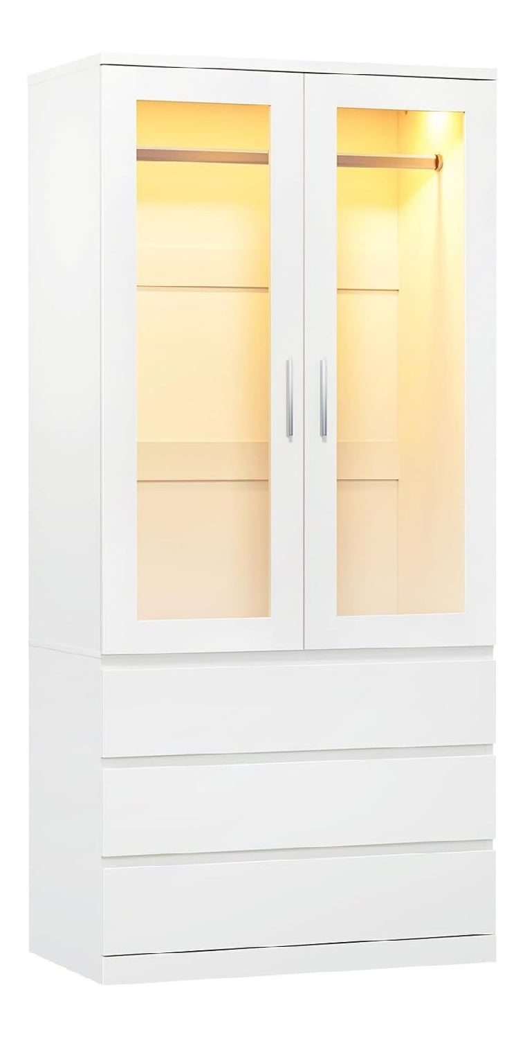 Zweitueriger Kleiderschrank Weiss 80x48x180cm 3 Schubladen Wardrobe Closet