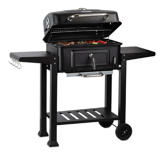 Holzkohle Grillwagen mit hoehenverstellbarer Kohleschale Holzkohlegrill mit Deckel Holzkohlegrillwagen mit Thermometer Holzgrill Smoker Grill