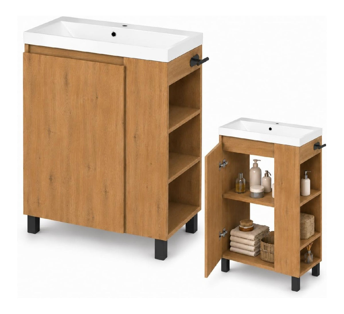 Waschbecken mit Unterschrank SEVA eiche 57 cm Breite Waschtisch Stehend oder Haengend