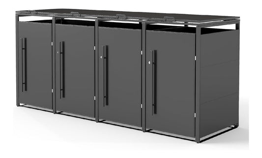 Youyijia Metallische Muelltonnenbox fuer 120-240 Liter 264 x 80 x 116 cm Muelltonnenlagerung fuer 4 Tonnen Verzinktes Stahl-Muellschuppen