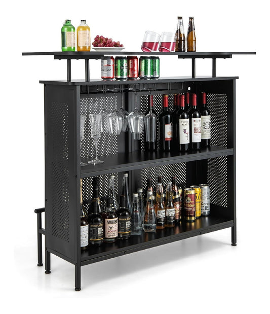 Bartisch Kueche Schwarz 120 x 50 x 106,5 cm Kuechentheke mit Stauraum und Fussstuetze Theke Bar mit Metallrahmen
