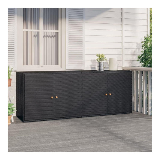 Gartenschrank Geraeteschrank Haushaltsschrank Aufbewahrungsschrank Beistellschrank Schrank Garten Balkon Schwarz rattan 198x55,5x80cm Poly