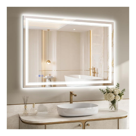 XRAMFY Badspiegel mit Beleuchtung LED 3 Farbtemperaturen stufenloses Dimmen Anti-Beschlag