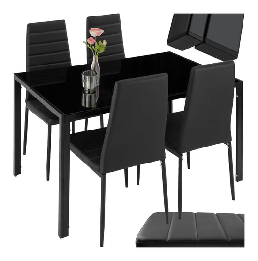 Essgruppe Set Tisch und Stuehle Schwarz Esstisch und 4X Stuhl strapazierfaehiges Kunstleder