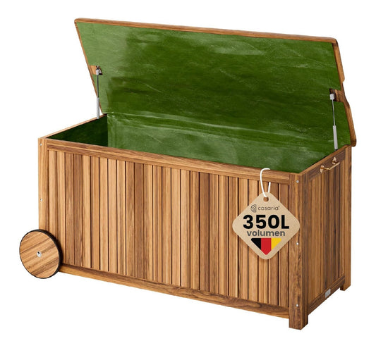 Gartenbox mit Rollen holz 124x52cm Akazienholz FSC-Zertifiziert Aufbewahrungsbox aus