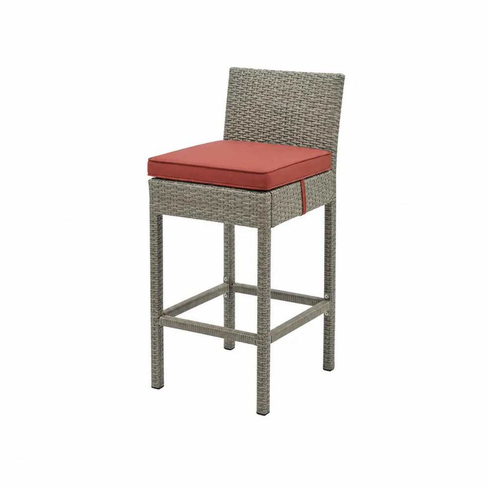 Barhocker aus PE-Rattan Grau mit Polyesterkissen