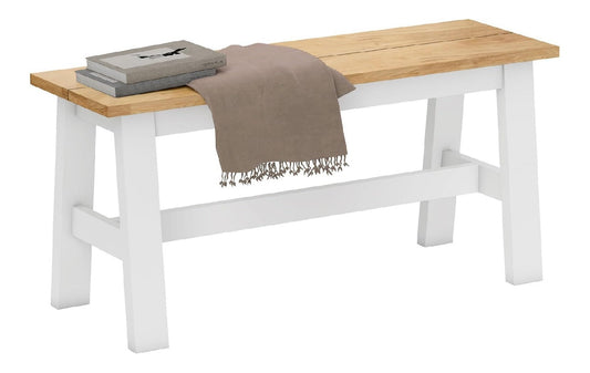 Sitzbank fuer Esszimmertisch aus Kautschukholz Kuechenbank eiche 95 x 30 x 45 cm Holzbank Landlaus-Stil