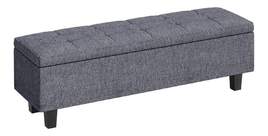 Sitzbank mit Stauraum Polsterbank Grau dunkelgrau 138 x 40 x 45 cm Leinenoptik Bettbank mit Holzbeinen