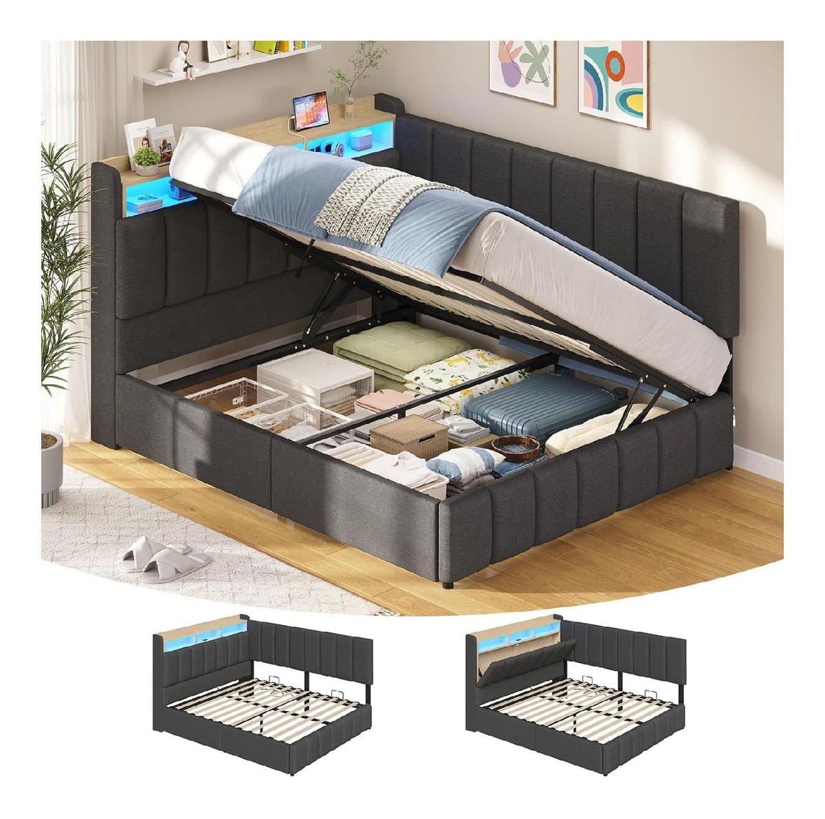 Essgruppe Set Tisch und Stuehle Schwarz Rechteckiger Esstisch (140 cm) mit 4 Esszimmerstuehlen aus Leinenstoff und Griff fuer Kueche Esszimmer