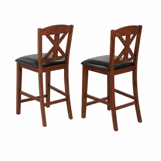 2er-Set Barhocker Holz Dunkelbraun mit Kunstleder