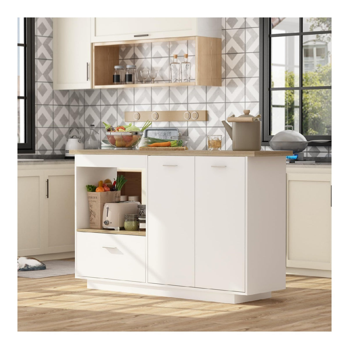 Kuecheninsel mit Arbeitsplatte Weiss 150 x 91 x 80 cm Kuechenschrank mit schubladen Buffetschrank