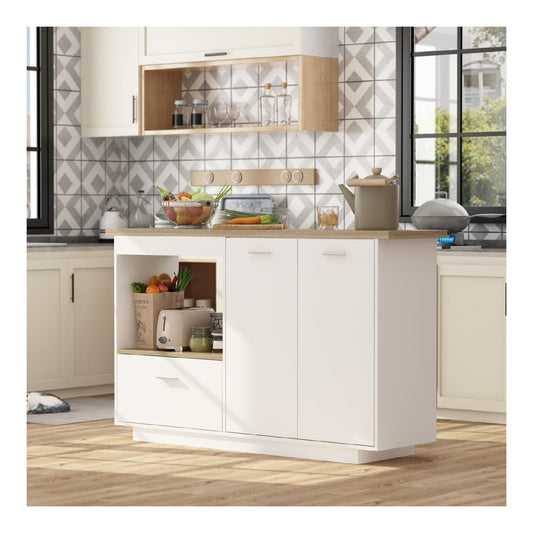 Kuecheninsel mit Arbeitsplatte Weiss 150 x 91 x 80 cm Kuechenschrank mit schubladen Buffetschrank